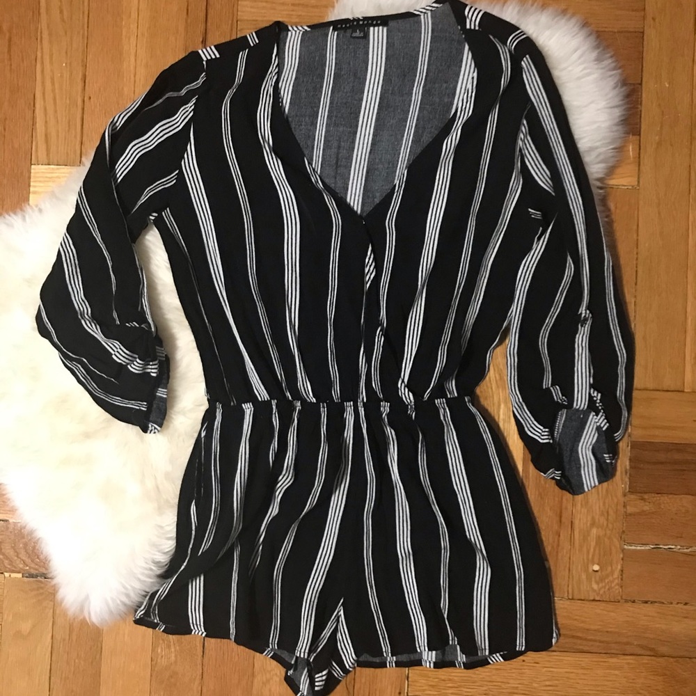 Dark Navy Blue Striped Romper